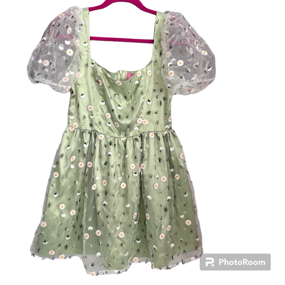 Sugar Thrillz Dollskill Faircore whimsy pastel green daisy mini dress - Picture 12 of 13
